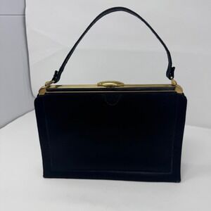 VTG 50's Mel Ton Velvet Handpack Purse Black Gold Kiss Lock Clasp Quiet Luxury